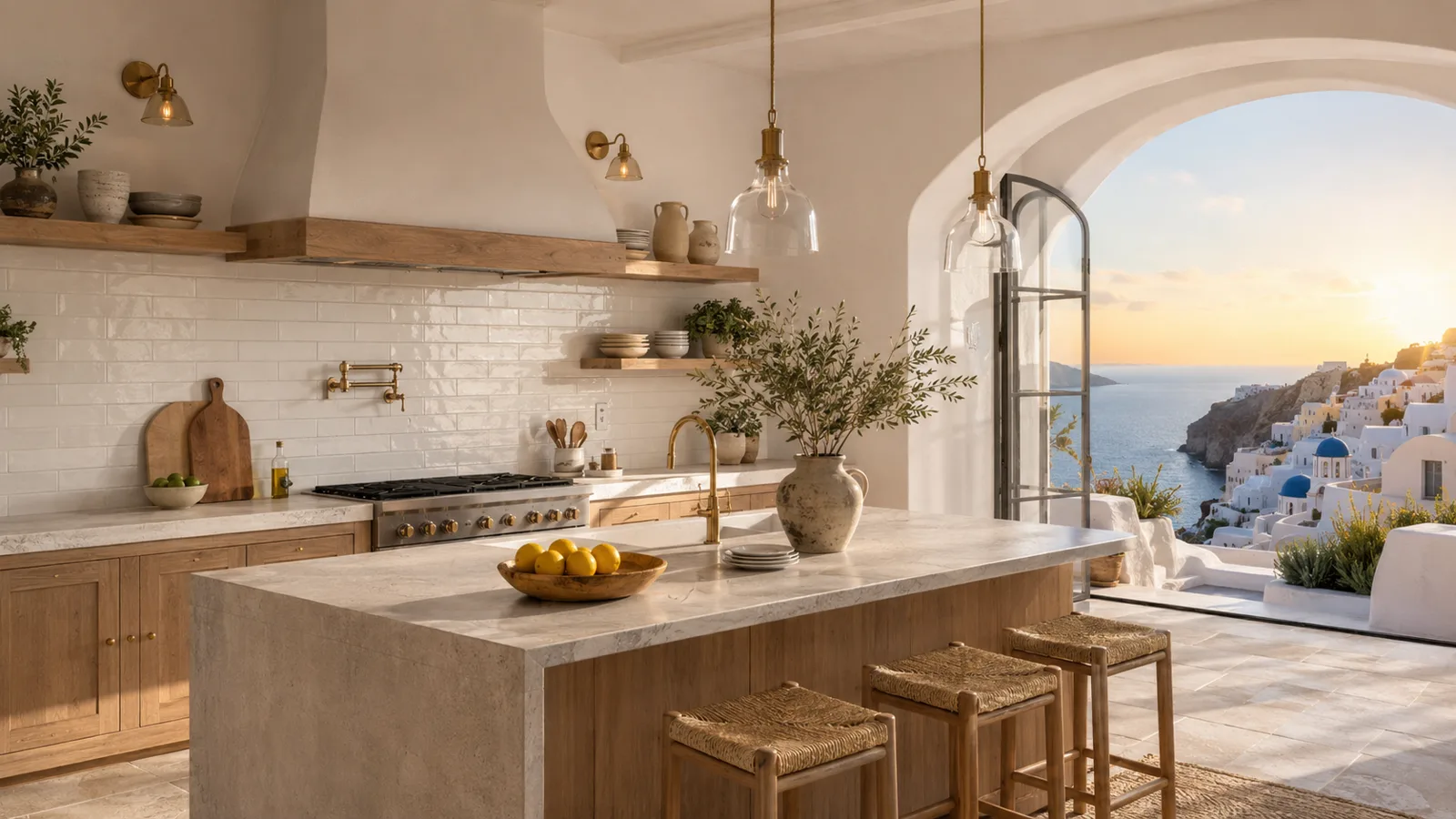 Santorini kitchen — AI-generated campaign frame